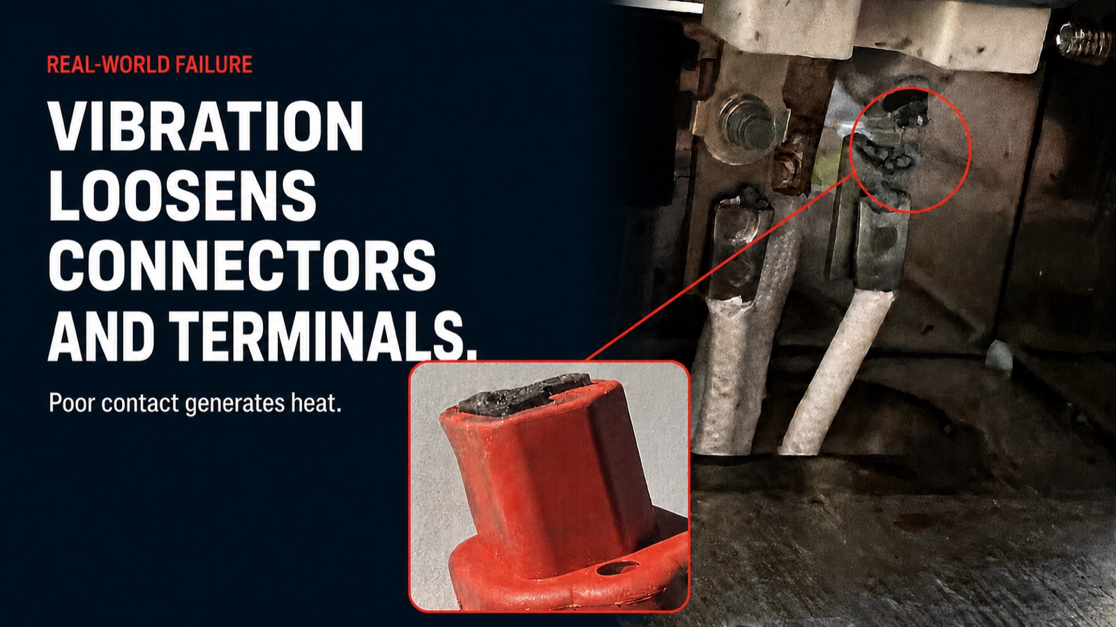 Error pattern from practice: loosened, carbonized connection terminal of a heating element due to vibration